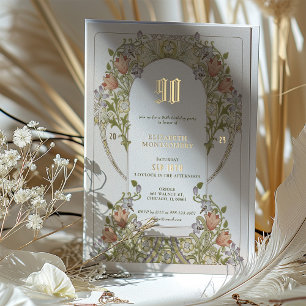 Invitation En Aluminium Fête d'anniversaire 90 ans Floral Vintage Élégant 
