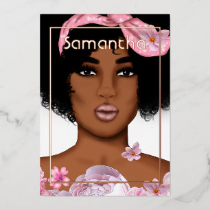 Invitation En Aluminium Fête d'anniversaire Afro Rose Gold et Rose
