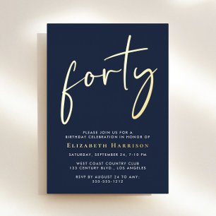 Invitation En Aluminium Fête d'anniversaire chic de 40 ans
