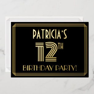 Invitation En Aluminium Fête d'anniversaire de 12 ans — Style Art Déco “12