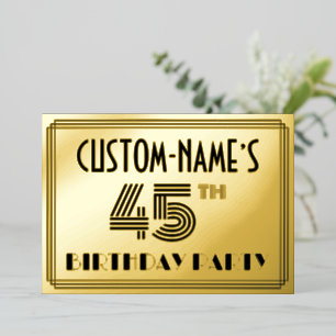 Invitation En Aluminium Fête d'anniversaire de 45 ans — Style Art Déco “45