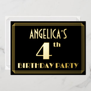 Invitation En Aluminium Fête d'anniversaire de 4 ans : décoration Art Déco