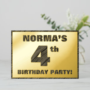 Invitation En Aluminium Fête d'anniversaire de 4 ans — Texte à grain de bo