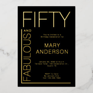 Invitation En Aluminium Fête d'anniversaire de 50 ans Fifty and Fabulous a