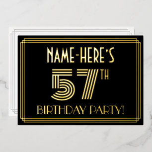 Invitation En Aluminium Fête d'anniversaire de 57 ans — Style Art déco « 5