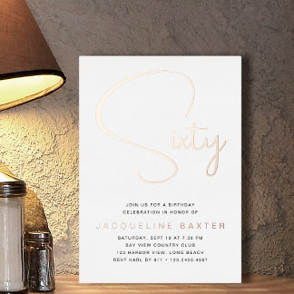 Invitation En Aluminium Fête d'anniversaire de 60 ans écriture Rose Gold