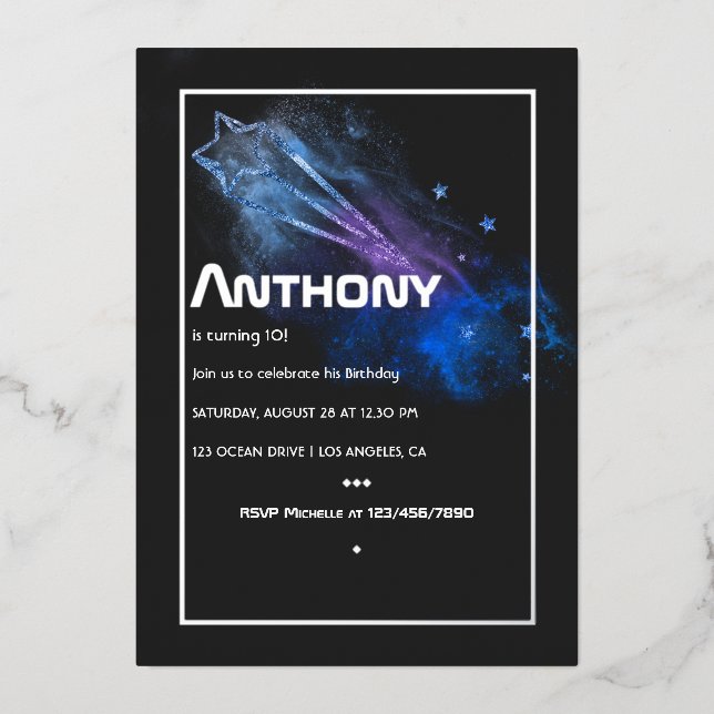 Invitation En Aluminium Fête d'anniversaire de Galaxy (Recto)