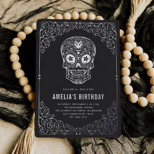 Invitation En Aluminium Fête d'anniversaire Dia de los Muertos Crâne d'Arg