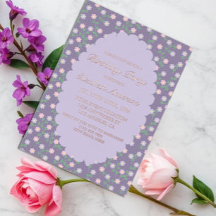 Invitation En Aluminium Fête d'anniversaire fleurs violettes