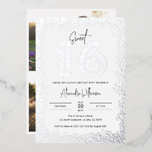 Invitation En Aluminium Fête d'anniversaire glamour paillettes argentées p