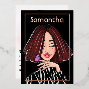 Invitation En Aluminium Fête d'anniversaire pour fille aux cheveux bruns