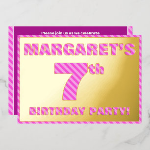 Invitation En Aluminium Fête d'anniversaire pour les 7 ans — Rayures roses