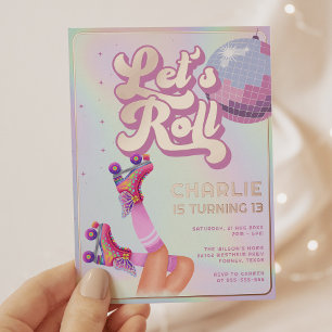 Invitation En Aluminium Fête d'anniversaire rétro pour enfants avec patin