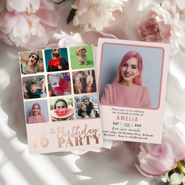 Invitation En Aluminium Fête d'anniversaire Rose Gold et Rose pour tout âg (Créateur téléchargé)