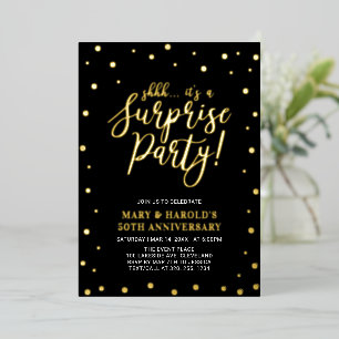 Invitation En Aluminium Fête d'anniversaire surprise avec confettis dorés 