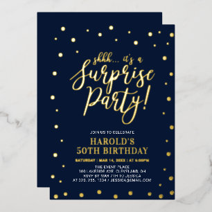 Invitation En Aluminium Fête d'anniversaire surprise avec confettis dorés 