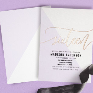 Invitation En Aluminium Fête d'anniversaire Sweet 16 bloc de couleur viole