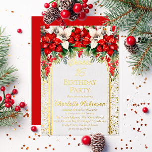 Invitation En Aluminium Fête d'anniversaire Sweet 16 Floral Elegant Poinse