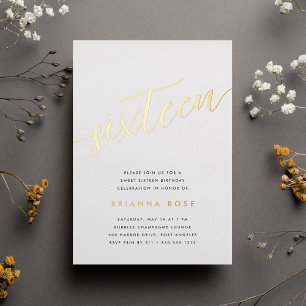 Invitation En Aluminium Fête d'anniversaire Sweet 16 Golden Script