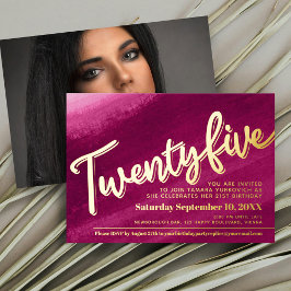 Invitation En Aluminium Fête d'anniversaire vingt-cinq 25 ans or rouge ros