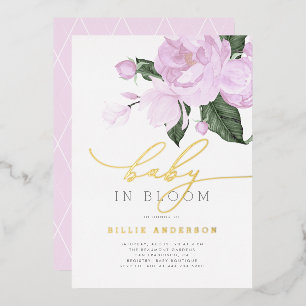 Invitation En Aluminium Fête de Bébé Fille Fleur Or Pourpre en Fleur