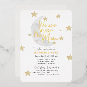 Invitation En Aluminium Fête de Bébé Genre Neutre Au-Dessus de la Lune et