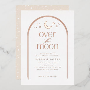 Invitation En Aluminium Fête de Bébé Rose Gold au-Delà de la Lune Genre Ne