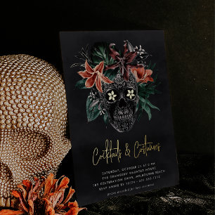 Invitation En Aluminium Fête de cocktails et costumes d'Halloween avec crâ