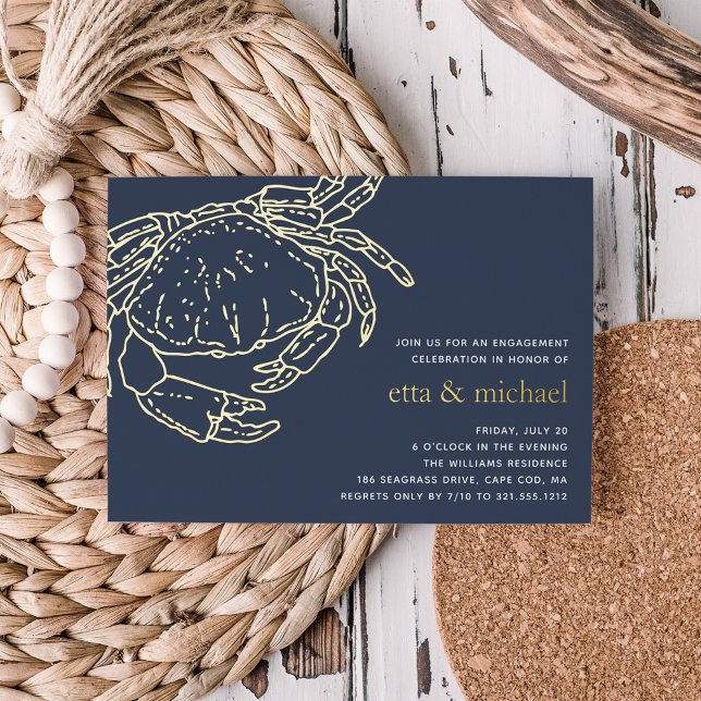 Invitation En Aluminium Fête de crabe d'été Gold Foil (Créateur téléchargé)