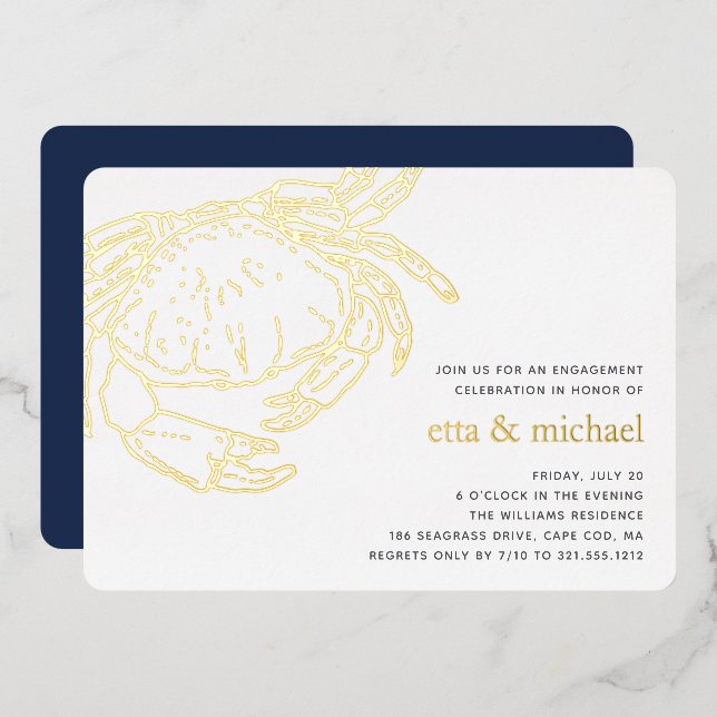 Invitation En Aluminium Fête de crabe d'été Gold Foil (Recto/Verso)