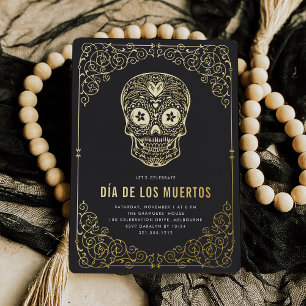 Invitation En Aluminium Fête de crânes dorés Dia de los Muertos