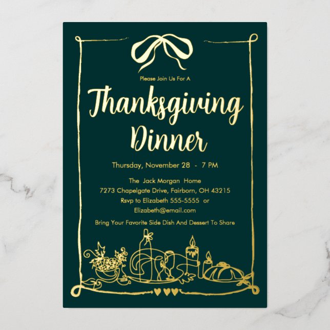 Invitation En Aluminium Fête de fête de Thanksgiving Dîner (Recto)