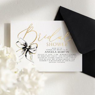 Invitation En Aluminium Fête de Fiançailles Black Bow Elle Noue le Nœud