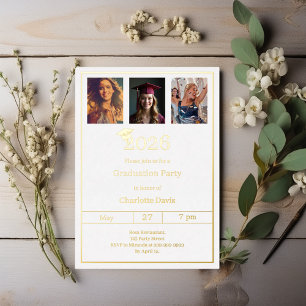 Invitation En Aluminium Fête de fin d'études blanc or photo luxe