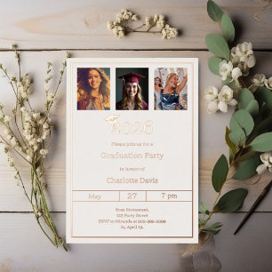 Invitation En Aluminium Fête de fin d'études rose gold photo luxe