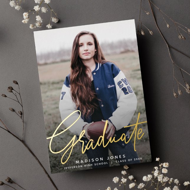 Invitation En Aluminium Fête de graduation photo de script moderne (Créateur téléchargé)