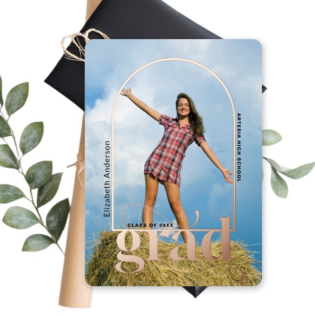 Invitation En Aluminium Fête de graduation photo GRAD Rose Gold Arch (Créateur téléchargé)