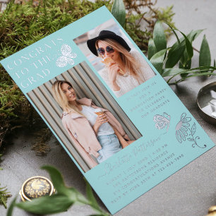 Invitation En Aluminium Fête de graduation photo papillon d'argent moderne