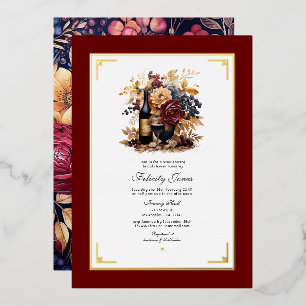 Invitation En Aluminium Fête de mariage avec dégustation de vin en or, mar