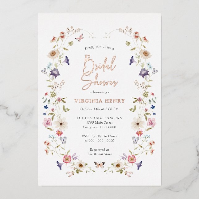 Invitation En Aluminium Fête de mariage florale (Recto)