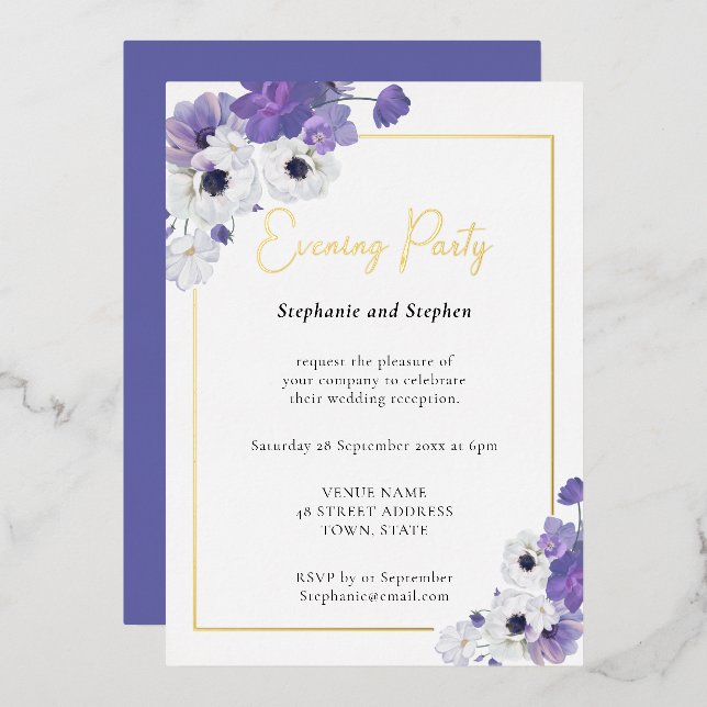 Invitation En Aluminium Fête de mariage géométrique violet (Recto/Verso)