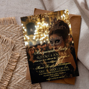 Invitation En Aluminium Fête de Mascarade Photo Quinceanera