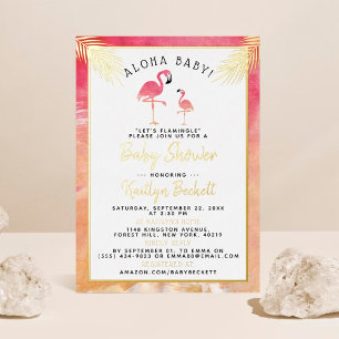 Invitation En Aluminium Fête de naissance bébé flamant tropical aquarelle