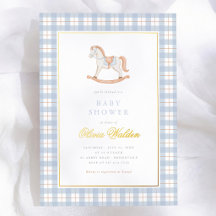 Fête de naissance Cheval à Bascule Gingham Bleu Vi