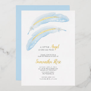 Invitation En Aluminium Fête de naissance garçon aquarelle plume bleue