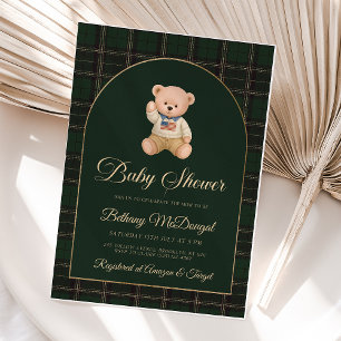 Invitation En Aluminium Fête de naissance préppy Tartan Ours Polo