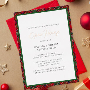 Invitation En Aluminium Fête de Noël à carreaux Tartan Stewart Rose Gold