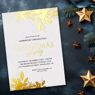 Invitation En Aluminium Fête de Noël au bureau : feuillage en feuille d'or