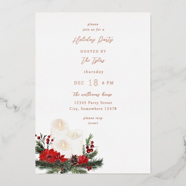 Invitation En Aluminium Fête de Noël Berries & bougies (Recto)