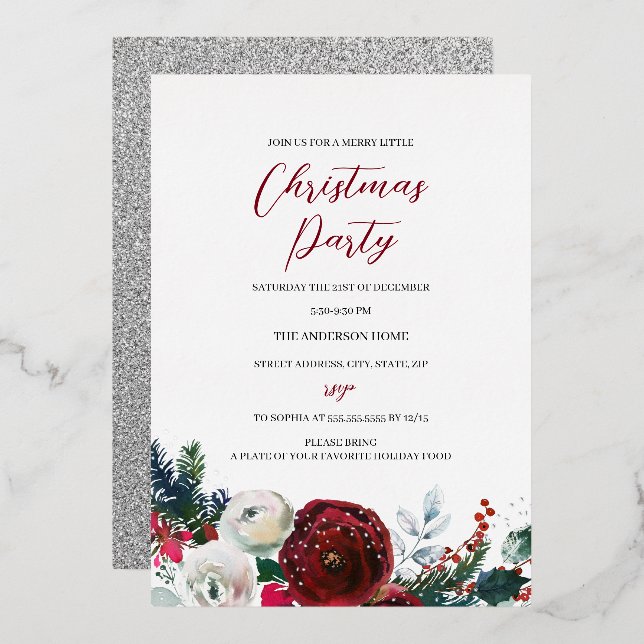 Invitation En Aluminium Fête de Noël de la fête de l'argent rouge (Recto/Verso)